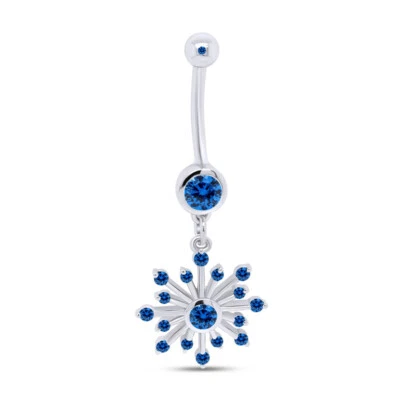 SnowFlake Belly Button Navel Ring 14k White Gold Plated Sterling Silver 925 - Image 1 of 4