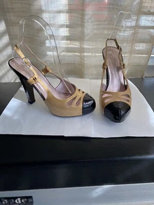 Chanel black leather pumps CC logo toe cap ankle str 37.5-7 heels mules sandals - Picture 1 of 9