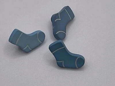 LOT of 3 Blue Sock Buttons Tiny Little Sock Shank Buttons  1/4"W 1/2"L K12703 - Image 1 of 4