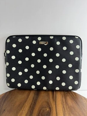 Kate Spade Small Tablet Padded Case Black And White Polka Dot Vinyl Shiny - Image 1 of 4