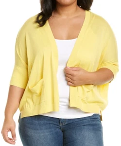 Joan Vass Plus Size Yellow Boxy 3/4-Sleeve Open Front Cardigan 2X - Picture 1 of 11