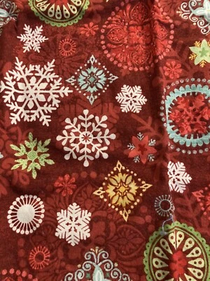 1/2 Yard X WOF (38”ish) Of Red Cotton Fabric With Multicolored Snowflakes - Image 1 of 2