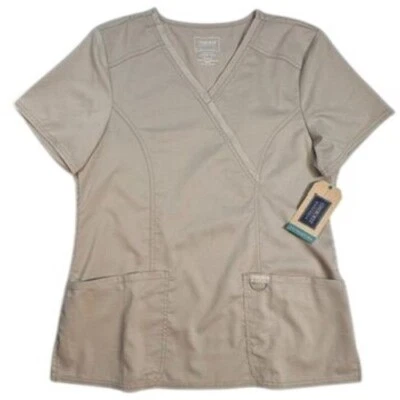 Cherokee Revolution Modern Classic Scrub Top Women Medium Khaki Uniform NEW - Image 1 of 4