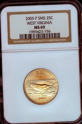2005-P SMS WEST VIRGINIA State Territorial Quarter MS69 by NGC - Image 1 of 3