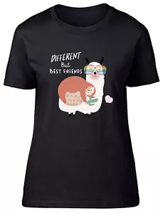 Different but Best Friends Womens T-Shirt Funny Sloth & Llama Friendshp Gift Tee - Picture 1 of 8