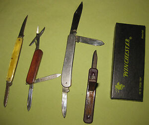 4 Vintage Knives and Empty Winchester Box