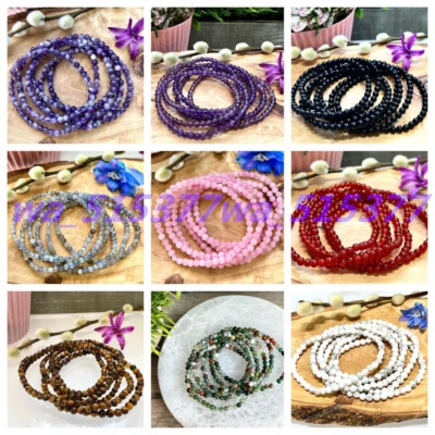 Wholesale 6 Pcs Natural 4mm Multicolor Gemstone  Crystal Stretch Bracelet 7.5" - Image 1 of 4