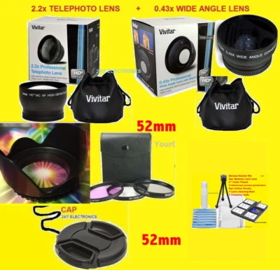 0.43X WIDE ANGLE+2.2X TELEPHOTO LENS 52mm+FILTER KIT+HOOD+CAP FZ100 FZ150 FZ200 - Image 1 of 4