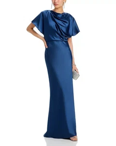 NWOT AMSALE FLUID SATIN RELAXED DRAPED GOWN FRENCH BLUE DRESS WOMEN'S SZ 10 $695 - Picture 1 of 20
