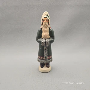 Vintage 1995 Vaillancourt Chalkware Belsnickel with Green Coat and White Hood - Picture 1 of 11