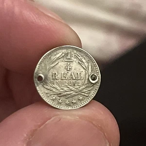 1900 Guatemala, 1/4 Real, Copper-Nickel, KM-175 Holed - Picture 1 of 2