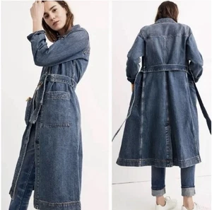 Madewell Denim Duster Coat Trench Jacket Womens S Alvarado Denim Pockets Belted - Picture 1 of 24