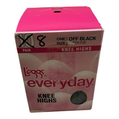 Leggs Everyday Knee Highs OFF  BLACK Sheer Toe One Size 8 Pair Open Box - Image 1 of 4