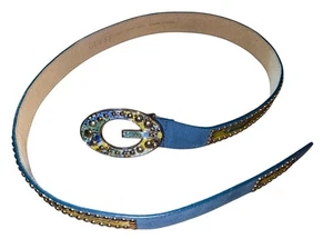 Guess leather belt prominent ornate "G" logo buckle Studded Snakeskin Design VTG - Picture 1 of 13