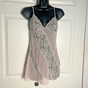 Fredericks of Hollywood Babydoll Camisole Women Small Pink Gray Sheer Nightie - Picture 1 of 7
