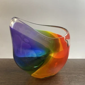 Signed Studio Art Glass Vase in Multicolored Rainbow Abstract - Picture 1 of 6