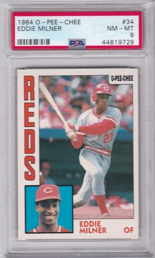 Eddie Milner Cincinnati Reds 1984 O-Pee-Chee #34 PSA NM-MT 8 POP 2! No 9s/10s! - Image 1 of 1