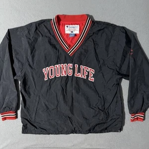 Vintage 90s Young Life Champion V-Neck Ringer Windbreaker Jacket Christ Ministry - Picture 1 of 8