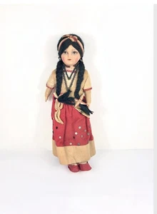 SELTEN 1940er Vintage mexikanische Puppe Souvenir Komposition Kopf ~ Sägemehl gefüllt 14 Zoll - Bild 1 von 10