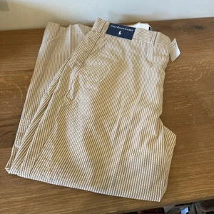 NEW Polo Ralph Lauren Pants Mens 38 x 30 beige Striped Seersucker Straight Leg - Picture 1 of 9
