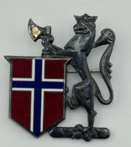 Vintage Sterling Silber Emaille Flagge Norwegen Löwe Wappen Brosche - Bild 1 von 10