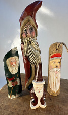 Lot of 4 Vintage Handcrafted Folk Art SANTA'S they Appear to Be Handcarved