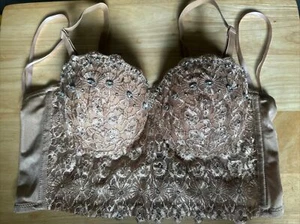 Windsor Beige Nude Lace Bustier Crop Top with Rhinestones Size Medium M NWT - Picture 1 of 14