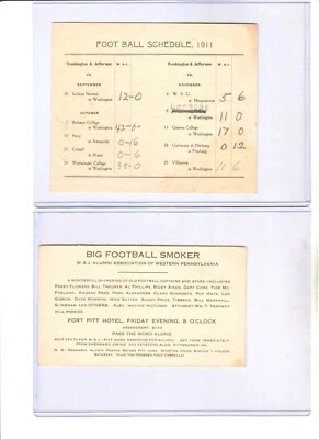 1911 WASHINGTON AND JEFFERSON COLLEGE FOOTBALL SCHEDULE + 1912 SMOKER PC PITT   - Image 1 of 2