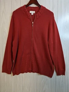 CJ Banks Ladies Red Embroidered Round Neck Full-Zip Cardigan Sweater Size 2XL - Picture 1 of 6
