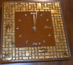 Ponyglass ART Deco hand made Art Glass Wall Clock, Brown & Gold - 11-1/2" - Picture 1 of 4