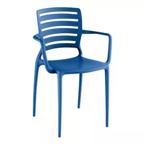 Bistro Style Blue Resin Stackable Outdoor Patio Restaurant Dining Armchair - Picture 1 of 8