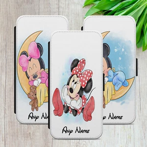 PERSONALISED MINNIE FLIP FOR IPHONE SAMSUNG HUAWEI PIXEL WALLET PHONE CASE COVER - Picture 1 of 18