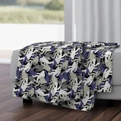 Bigfoot Camo Throw Blanket, Blue Camouflage Sasquatch Silhouette, 50x70 inches - Image 1 of 4