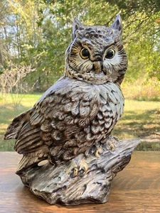 LARGE CERAMIC OWL ON LOG Hand Painted Vintage MCM 13.5” Statue Big Figure *CHIP - Picture 1 of 11