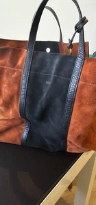 FOSSIL Carmen Shopper Brown/Black Leather Crossbody Tote Bag - Picture 1 of 6