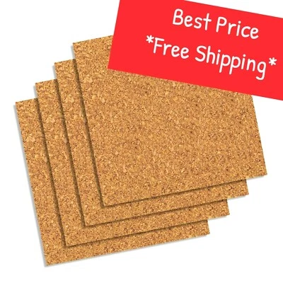 5 x 5 x 1/4" CORK (4-Pack) Tile Coaster Sheet Bulletin Message board Craft Dart - Image 1 of 2