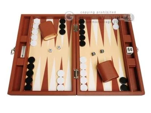 Neu 13" Silverman & Co kleines Backgammon-Set aus Kunstleder - braune Reisetasche - Bild 1 von 10