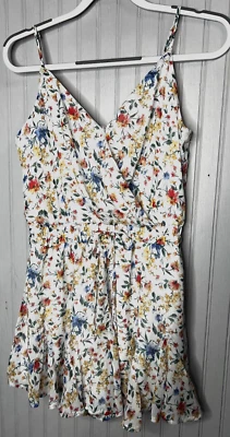 TRIXXI Feminino ROMPER L Flor Selvagem Floral Forrado Decote V Babado Tiras Legal NOVO - Imagem 1 de 4