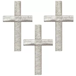 Medium Cross Applique Patch - Silver Jesus Christian Badge 2" (3-Pack, Iron on) - Picture 1 of 1