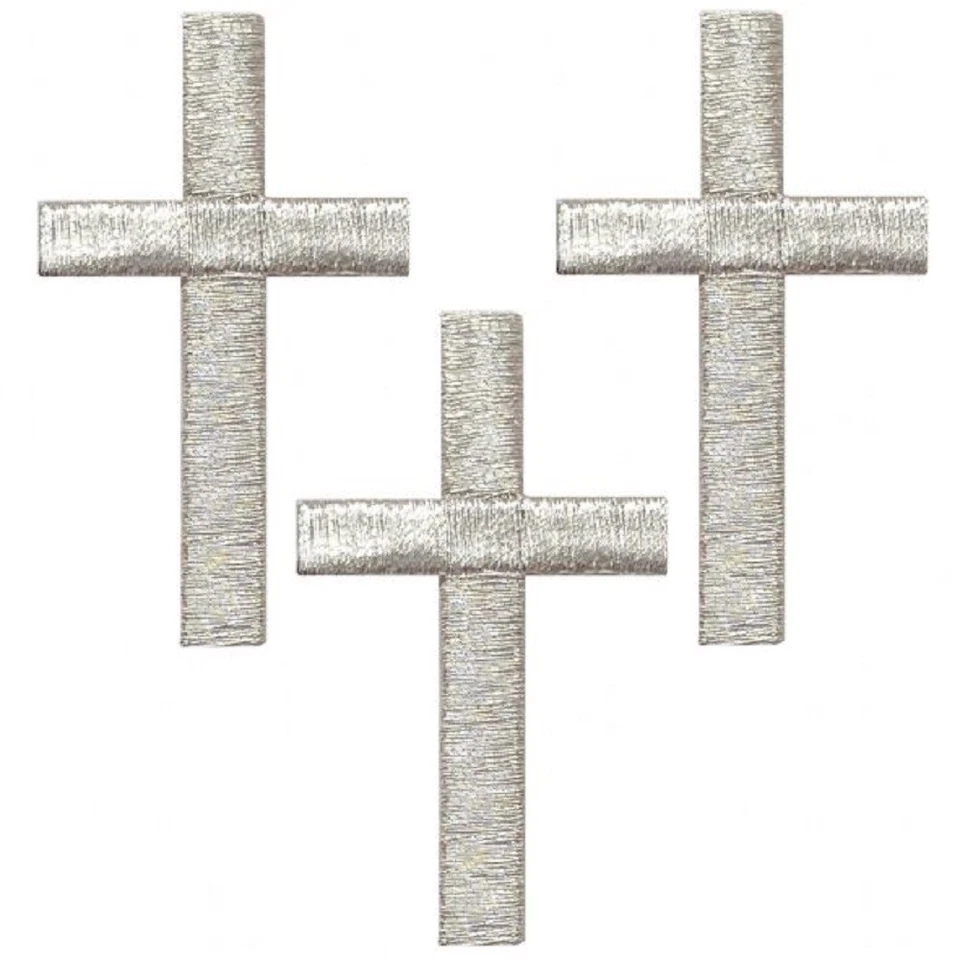 Medium Cross Applique Patch - Silver Jesus Christian Badge 2" (3-Pack, Iron on) - Image 1 of 1