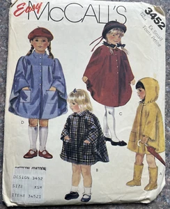 Vintage McCall's #3452 Child's Unlined Cape & Poncho - Size 3-4 - Free Shipping - Picture 1 of 5