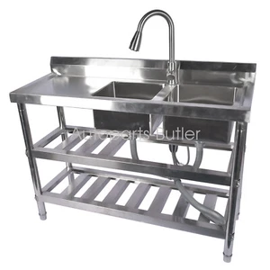 Free Standing Commercial Kitchen Sink 2 Compartment Stainless Steel Sink - Picture 1 of 11