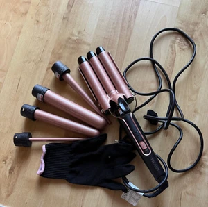 Wellenstab - Lockenstab Set mit fünf Aufsätzen, Anleitung u. Handschuh, NP 69 € - Bild 1 von 2