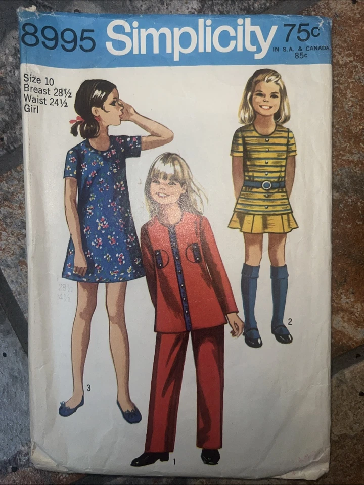 1970 Simplicity 8995 Girl’s Dress Tunic Skirt Pants Pattern Size 10 28.5b 24.5w - Image 1 of 1