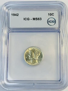 1942 10C Mercury Dime US Silver 90% ICG MS63 (511.606) - Foto 1 di 4