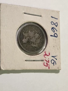 1869 Three Cent Nickel Coin, VG Details U.S. 3c - Picture 1 of 2