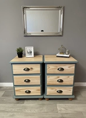 Stunning Pair of Upcycled Pine Bedside Tables Excellent Condition - Image 1 of 4