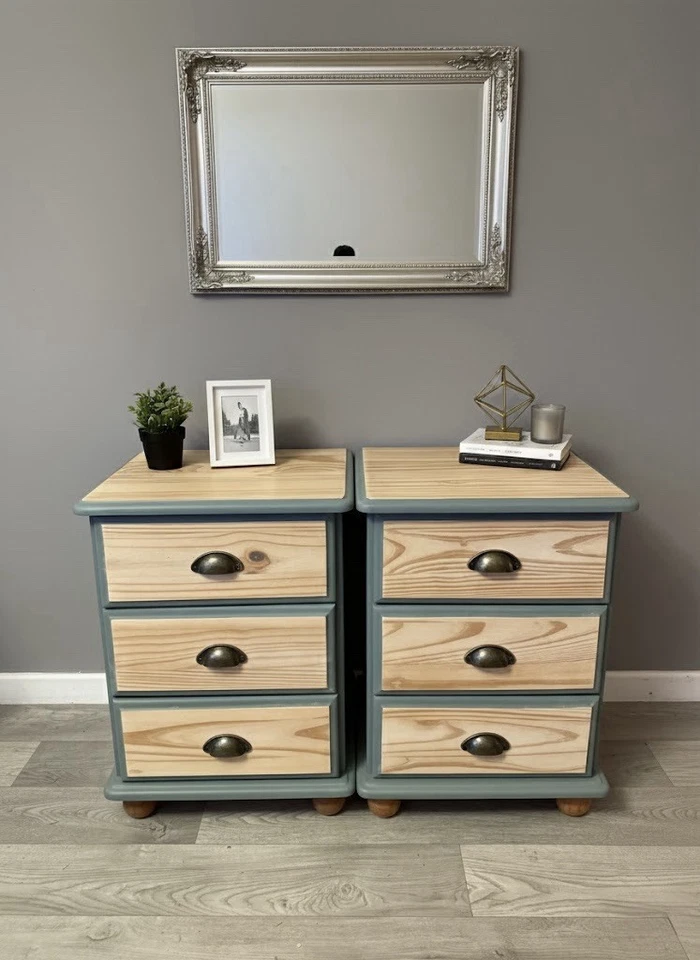 Stunning Pair of Upcycled Pine Bedside Tables Excellent Condition - Image 1 of 4