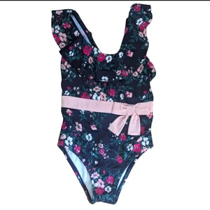 Janie And Jack Girls 4 Floral Bow Detail Ruffle Sleeve One Piece Swimsuit - Picture 1 of 4