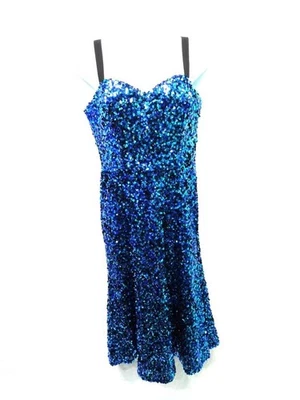 Vestido The Popluation S Nuevo con Etiquetas Azul Lentejuelas Elena Fit Acampanado Vestido Midi Sin Mangas NUEVO Foto 1 de 4